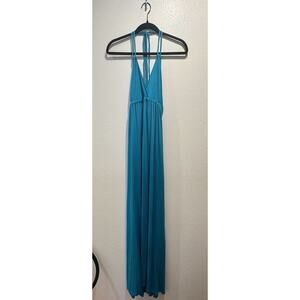 Veronica M Halter Maxi Dress Women’s Size Small Stretch Vacation Sexy Turquoise